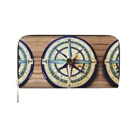 SKKNT Portefeuille à main en cuir pour femme avec motif de boussole et voilier maritime pour une utilisation décontractée et de voyage, noir, One Size, Art