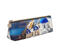 SKKNT Santorini Trousse de maquillage grande capacité Motif triangle avec fermeture éclair Motif île grecque vue sur la mer
