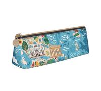 SKKNT Trousse de maquillage avec fermeture éclair Motif carte de la Grèce Grande capacité Motif triangle Pour outils d'écriture