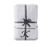 SKL Home by Saturday Knight Ltd. Monogram K Ensemble de Serviettes de Bain et essuie-Mains, Blanc, Lot de 4