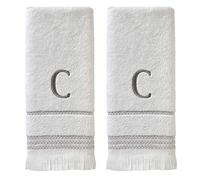 SKL Home Casual Monogram Ensemble de Serviettes de Toilette « C », Coton, Blanc, 16x26