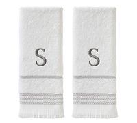 SKL Home Casual Monogram Lot de 2 Serviettes essuie-Mains, Taille S, 40,6 x 66 cm, Blanc