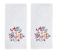 SKL Home Christmas All is Bright Lot de 2 essuie-Mains pour Salle de Bain/Cuisine/Bar et Cadeau, Blanc Optique