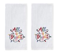 SKL Home Ensemble de 2 serviettes de toilette All is Bright pour salle de bain/cuisine/bar et cadeau Blanc optique