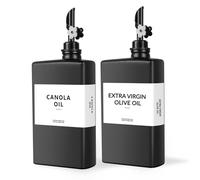 Skleptix Lot de 2 distributeurs carrés en verre pour huile, bouteille noire de cuisine pour huile d'olive avec bec verseur auto-ouverture en forme de prune, ensemble distributeur d'huile et de