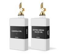 Skleptix Lot de 2 distributeurs d'huile carrés en verre, bouteille de cuisine blanche pour huile d'olive avec verseur auto-ouverture en forme de prune, ensemble de distributeur d'huile et de vinaigre