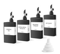 Skleptix Lot de 4 distributeurs d'huile carrés en verre, bouteille d'huile d'olive de cuisine noire avec verseur auto-ouverture en forme de prune, set de distributeur d'huile et de vinaigre avec