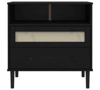 SKM Buffet SENJA Aspect rotin Noir 80x40x80 cm Bois Massif de pin,Meubles,Armoires & Meubles de Rangement,Buffets & bahuts,Noir,19.1KG,358021