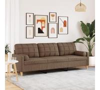 SKM Canapé 3 Places avec oreillers décoratifs Marron 210 cm Tissu,Meubles,Canapés,Brun,31.5KG,3278204
