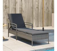 SKM Chaise Longue avec Coussin Gris 63x200x81 cm résine tressée,Meubles,Mobilier de Jardin,Sièges de Jardin,Bains de Soleil,Gris,15.2KG,368301