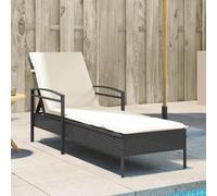 SKM Chaise Longue avec Coussin Noir 63x200x81 cm résine tressée,Meubles,Mobilier de Jardin,Sièges de Jardin,Bains de Soleil,Noir,15.2KG,368299