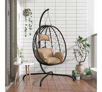 SKM Chaise Suspendue en Forme d'œuf avec Coussin Taupe,Maison & Jardin,Pelouses & Jardins,Vie en extérieur,Balancelles de Jardin,Taupe,21.35KG,360047