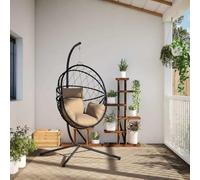 SKM Chaise Suspendue en Forme d'œuf et Support Taupe rotin et Acier,Maison & Jardin,Pelouses & Jardins,Vie en extérieur,Balancelles de Jardin,Taupe,20.6KG,4007403