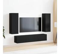 SKM Ensemble de 4 Meubles TV - Muraux en Bois d'Oak Noir,Meubles,Meubles TV,Noir,50.1KG,3393208