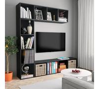 SKM Ensemble de bibliothèque/Meuble TV 3 pcs Noir 180x30x180 cm,Meubles,Étagères,Bibliothèques,Noir,74.5KG,278789