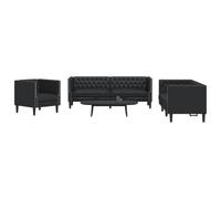 SKM Ensemble de canapé Chesterfield 3 pcs Noir Similicuir,Meubles,Canapés,Noir,62.4KG,3209267