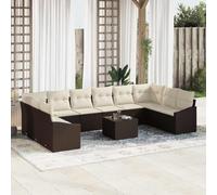 SKM Ensemble de canapé de Jardin 11 pcs Marron Poly rotin,Meubles,Mobilier de Jardin,Salons de Jardin,Marron,84.4KG,3346908