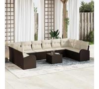 SKM Ensemble de canapé de Jardin 11 pcs Marron Poly rotin,Meubles,Mobilier de Jardin,Salons de Jardin,Marron,84.4KG,3346228