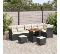 SKM Ensemble de canapé de Jardin avec Coussin 9 pcs Noir et crème,Meubles,Mobilier de Jardin,Sièges de Jardin,Canapés de Jardin,Noir,74.5KG,3363450