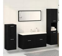 SKM Ensemble de Meubles de Salle de Bain 4 pcs Chêne Noir,Meubles,Ensembles de Meubles,Ensembles de mobilier pour salles de Bains,Noir,53.15KG,3334363