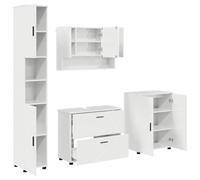 SKM Ensemble de mobilier de Salle de Bain 4 pcs Blanc Brillant,Meubles,Ensembles de Meubles,Ensembles de mobilier pour salles de Bains,Blanc,89.64KG,3393087