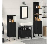 SKM Ensemble de mobilier de Salle de Bain 4 pcs Chêne Noir,Meubles,Ensembles de Meubles,Ensembles de mobilier pour salles de Bains,Noir,62.6KG,3334427