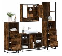 SKM Ensemble Meubles Salle de Bain 4 pcs chêne fumé Bois ingénierie,Meubles,Ensembles de Meubles,Ensembles de mobilier pour salles de Bains,Chêne fumé,96.55KG,3301302