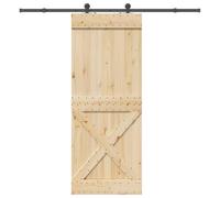 SKM Porte coulissante et kit de quincaillerie 90x210 cm pin Massif,Quincaillerie,Matériaux de Construction,Portes,Brun,33.51KG,3332769