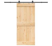 SKM Porte coulissante et kit de quincaillerie 90x210 cm pin Massif,Quincaillerie,Matériaux de Construction,Portes,Brun,30.51KG,3332673