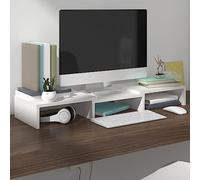 SKM Support de Moniteur Blanc 60x24x10,5 cm Bois de pin Solide,Meubles,Meubles TV,Blanc,2.26KG,813935