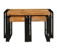 SKM Table Gigogne 3 pcs Bois de Mangue Solide Rugueux et Un métal,Meubles,Tables,Tables Basses et Tables d'appoint,Tables d'appoint,Marron,20.44KG,4104730