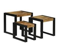 SKM Table Gigogne 3 pcs Marron et Noir Bois de manguier Brut Massif,Meubles,Tables,Tables Basses et Tables d'appoint,Tables d'appoint,Marron,18.5KG,4104727