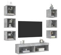 SKM Unités murales TV avec LED 8 pcs Gris béton Bois d'ingénierie,Meubles,Meubles TV,Gris,48.52KG,3216636