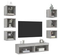 SKM Unités murales TV avec LED 8 pcs Gris Sonoma Bois d'ingénierie,Meubles,Meubles TV,Gris,48.34KG,3216638