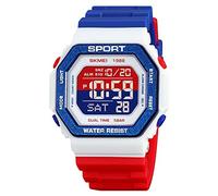 SKMEI Hommes Top Marques Digital Mens Waterproof Electronic Wristwatches Fashion PU Band Sports Watch relogio Masculino Sport Watch Men, Rouge, blanc, bleu, Classique