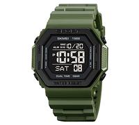 SKMEI Hommes Top Marques Digital Mens Waterproof Electronic Wristwatches Fashion PU Band Sports Watch relogio Masculino Sport Watch Men, Vert kaki, Classique