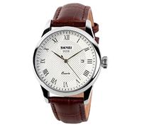 Skmei montre à quartz pour homme, avec chiffres romains Business Casual Mode analogique montre bracelet classique Calendrier Date, étanche 30 m résistant à l'eau confortable Cuir PU montres - Marron