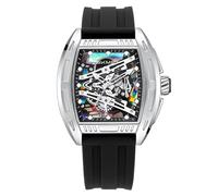 SKMEI Montre analogique tendance squelette à grand cadran pour homme de luxe, professionnelle, décontractée, étanche, avec lumière, Argenté/noir