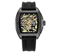 SKMEI Montre analogique tendance squelette à grand cadran pour homme de luxe, professionnelle, décontractée, étanche, avec lumière, Noir Doré