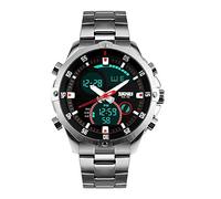 SKMEI - Montre bracelet pour homme, étanche, analogique militaire, avec chronographe LED multifonctions, montres de business en acier inoxydable pour homme, 1 - Argenté, Large, Bracelet