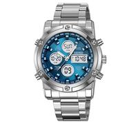 SKMEI Montre bracelet pour homme étanche analogique numérique avec chronographe LED multi-temps, montre d'affaires en acier inoxydable, 2556-Bleu foncé, Décontracté