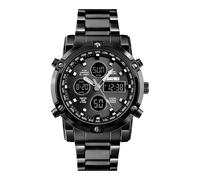 SKMEI Montre Bracelet pour Homme étanche analogique numérique avec chronographe LED Multi-Temps, Montre d'affaires en Acier Inoxydable, Noir, 2.28 * 1.89 * 0.63 inches, Classique