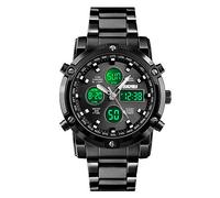 SKMEI Montre Bracelet pour Homme étanche analogique numérique avec chronographe LED Multi-Temps, Montre d'affaires en Acier Inoxydable, Noir, 2.28 * 1.89 * 0.63 inches, Classique