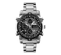 SKMEI Montre Bracelet pour Homme étanche analogique numérique avec chronographe LED Multi-Temps, Montre d'affaires en Acier Inoxydable, 1389-argent Noir, 2.28 * 1.89 * 0.63 inches, Sports