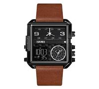 SKMEI Montre carrée pour homme - Rétroéclairage LED - Grand écran - Multi-fuseau horaire - Étanche - Analogique - Montre de sport numérique pour homme, noir/marron, Case Size: 41mm, Mode classique