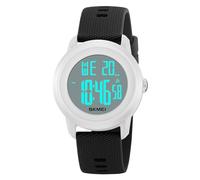 SKMEI Montre de sport numérique pour enfants avec rétroéclairage LED coloré étanche multifonction pour garçons et filles, Noir et blanc.
