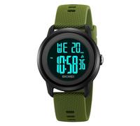 SKMEI Montre de sport numérique pour enfants avec rétroéclairage LED coloré étanche multifonction pour garçons et filles, Vert kaki