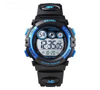 SKMEI Montre de sport numérique pour enfants - Étanche jusqu'à 50 m - LED lumineuse - Avec alarme et chronomètre, Noir et bleu.