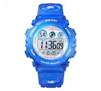 SKMEI Montre de sport numérique pour enfants - Étanche jusqu'à 50 m - LED lumineuse - Avec alarme et chronomètre, bleu foncé