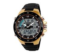 Skmei Montre de sport numérique pour homme avec rétro-éclairage LED, grande cadran de style militaire, résistante à l'eau, chronomètre, alarme - doré